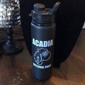 Acadia National Park Witham Hotels Black metal athletic bottle see carrying loop
